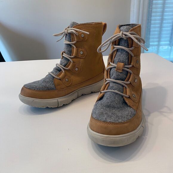 Sorel Explorer II‎ Joan Brown Leather Felt WP Winter Boots Women's Size 7 EU 38 - Picture 1 of 11